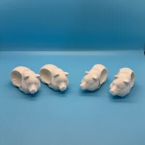 Shafford White Ceramic Pig Napkin Rings Set of 4 Farmhouse Country Kitchen Table